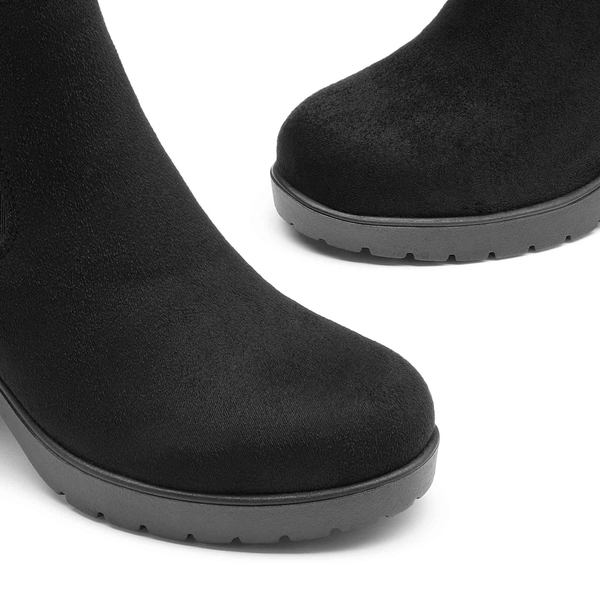 Block Heel Chelsea Booties - BLACK SUEDE - 4
